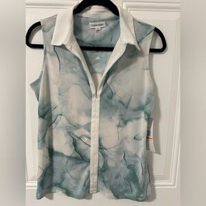 Calvin Klein Watercolor Marble Sleeveless Zip Polo Top Small NWT